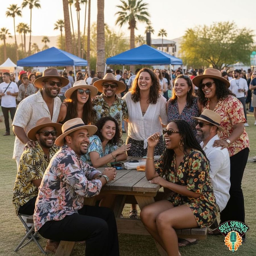 Guests gathered around a picnic table