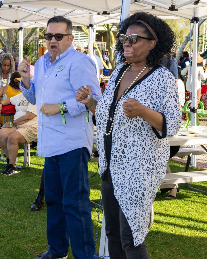A couple standing on the lawn